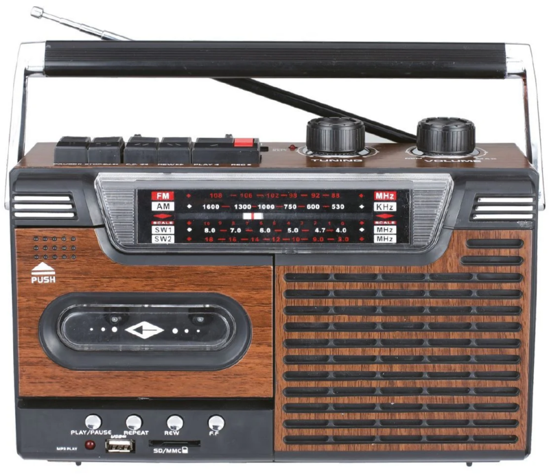 Radio Portátil Retro Reproductora de Cassettte Inalámbrica BT 20W Audiopro AP02076