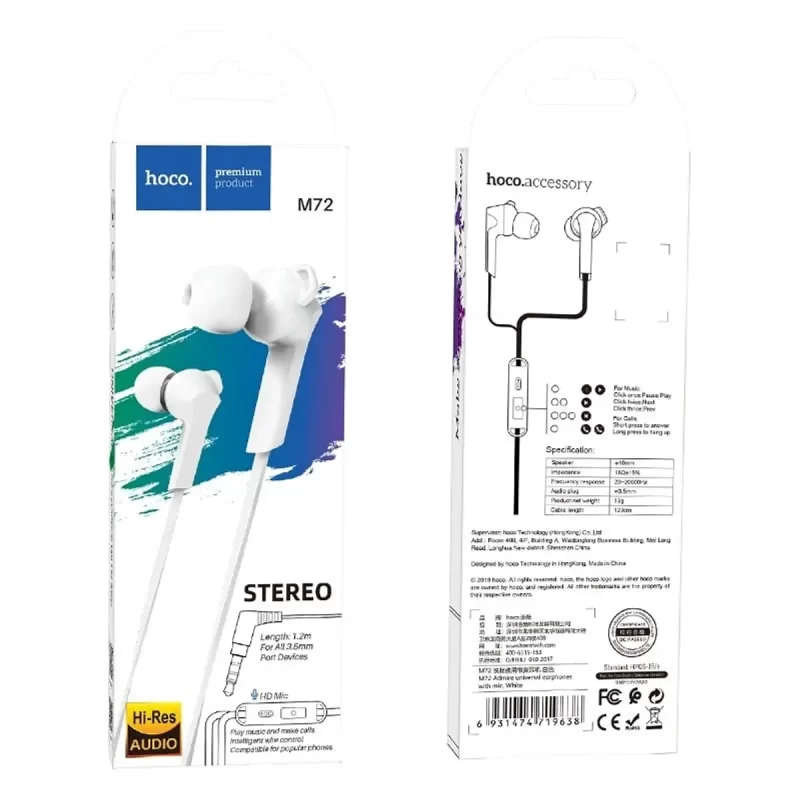 Audifónos Stereo Manos Libre Hoco M72 Blanco - Imagen 2