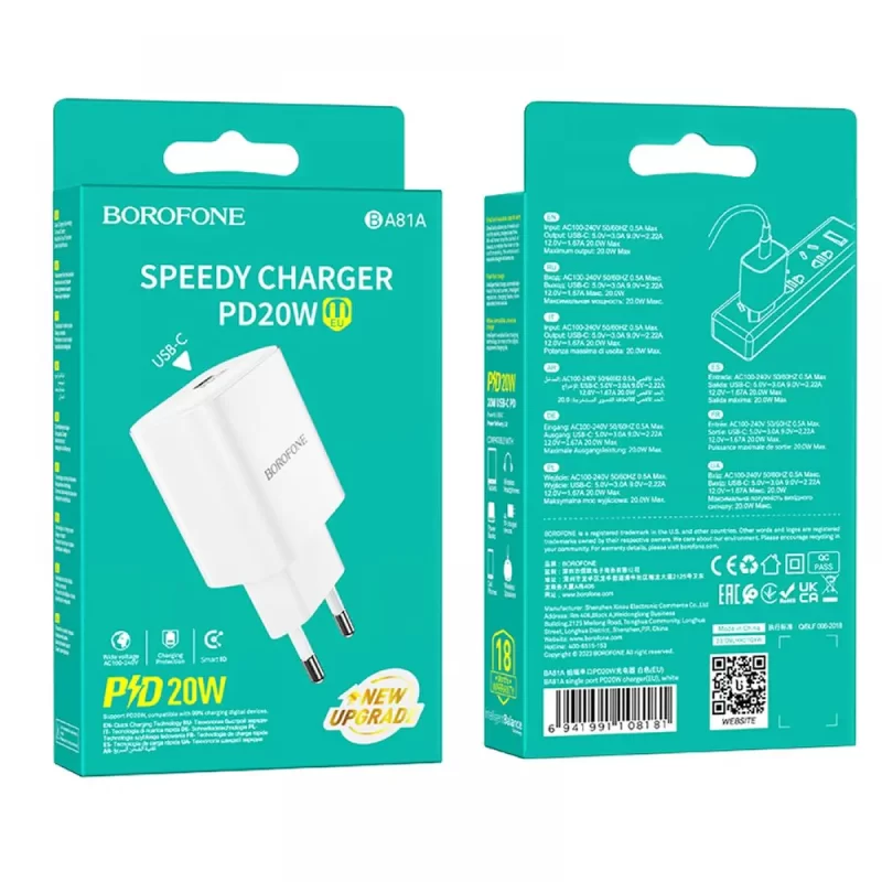 Caja Cargador de Carga Rapida PD20W Tipo C Borofone BA81A - Imagen 3