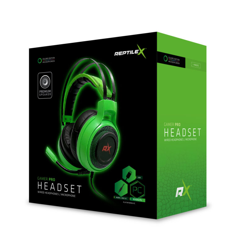 Audifonos Gamer Pro Verde para PC Reptilex RX0027G - Imagen 4